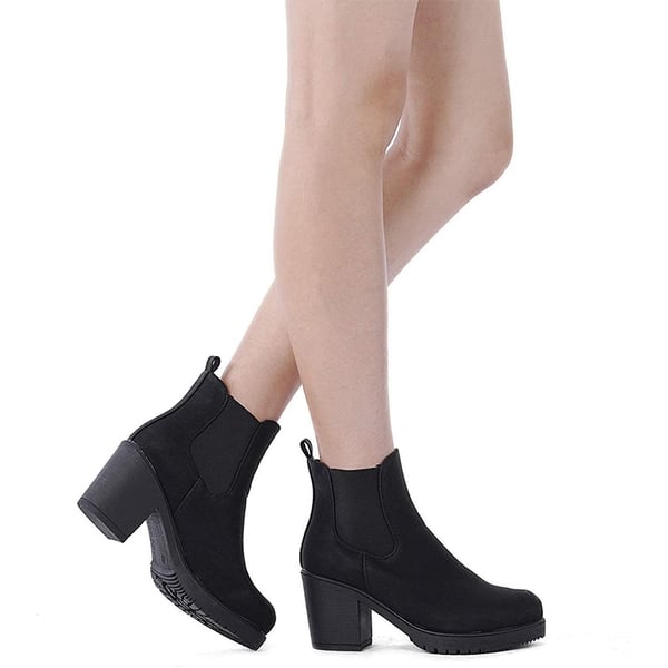 Chunky High Heel Chelsea Ankle Boots - BLACK PU - 1